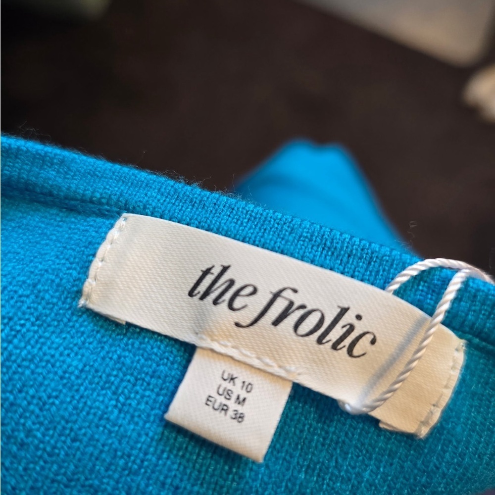 The Frolic Blue Knit Woman’s Rhea Bodycon Dress Medium NWT Slit Halter Bandeau - Picture 9 of 10